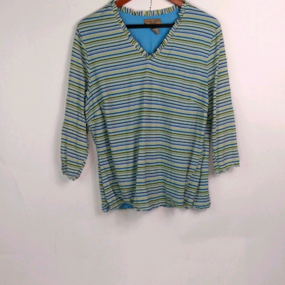 i.e. 1X Relaxed Blue Lime Striped Top Plus